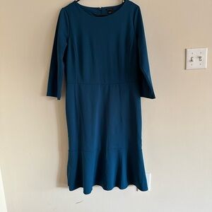 Ann Taylor Blue Sheath Dress 3/4 Sleeve Crew Neck